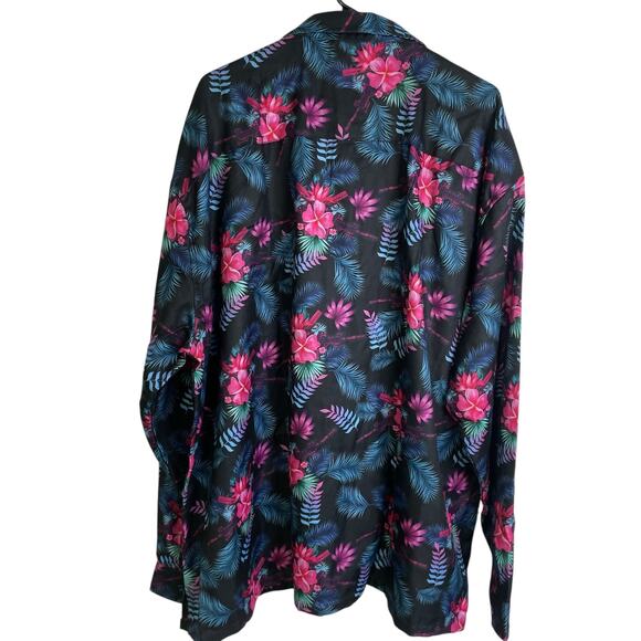 Retro Rifle Tropics Shirt Mens 5XL (Fits 3XL+) Black Floral Long Sleeve Button - Picture 2 of 11